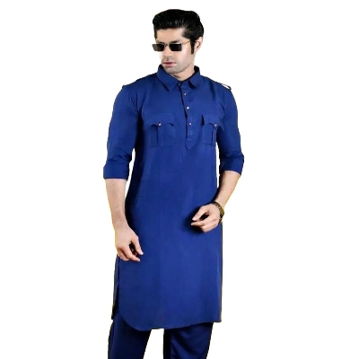 Picture of Premium navy blue kabli panjabi men | Kabli Panjabi for men blue colour | High quality panjabi for men new collection 2024 stylist | kabli panjabi blue - Pakistani pathan panjabi | Cotton panjabi collection kabli