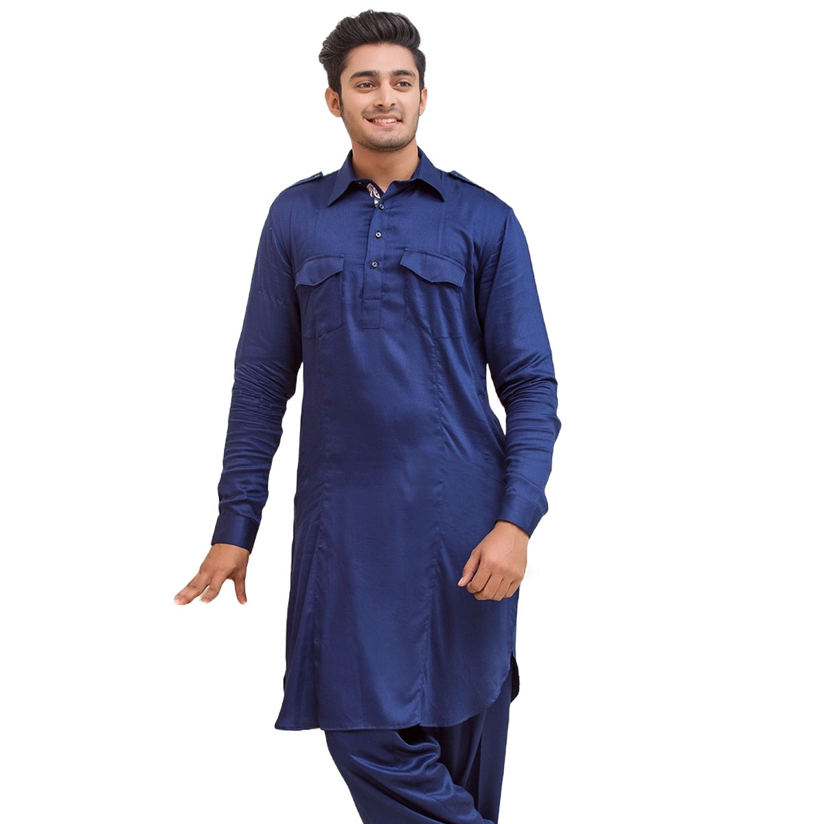 Picture of Premium navy blue kabli panjabi men | Kabli Panjabi for men blue colour | High quality panjabi for men new collection 2024 stylist | kabli panjabi blue - Pakistani pathan panjabi | Cotton panjabi collection kabli