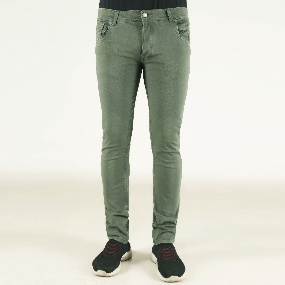 Picture of Olive colour denim pant for men new collection 2024