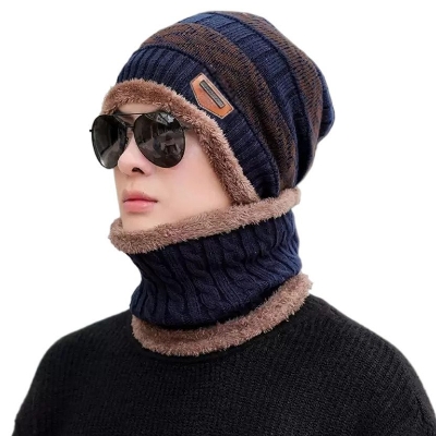 Picture of Winter cap for men new collection 2024 | Winter cap for men style | Winter cap for men 2 in 1 | Winter cap for men wool | winter cap for men blue | Winter cap for men navy blue | Winter cap for women blue