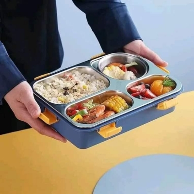 Picture of Steel lunch box for men office 3 layer | Long time Hot food up to 8 hours lunch box for school | China lunch box with spoon