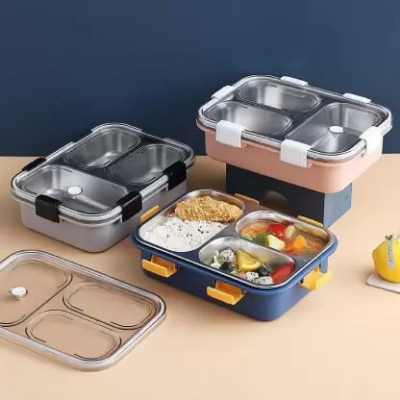 Picture of Steel lunch box for men office 3 layer | Long time Hot food up to 8 hours lunch box for school | China lunch box with spoon