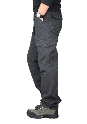 Picture of Export quality deep grey cargo pant for men stylish khaki 2024 | High quality mobile pant for men stylish 2024 new | Six pocket cargo pant for men - Mens cargo pants black ash color