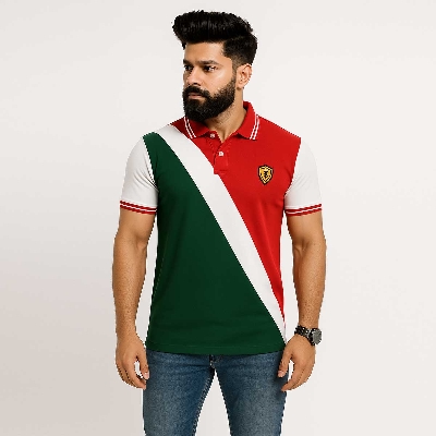 Picture of Export quality printed blue and black cotton polo tshirt for men new collection of 2025