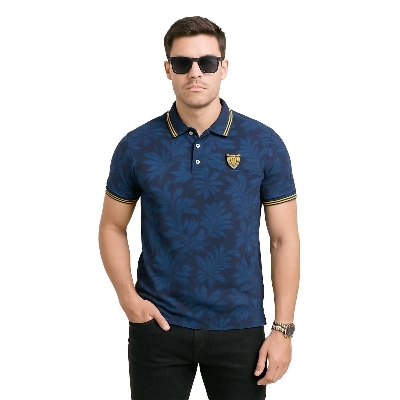 Picture of Export quality printed blue and black cotton polo tshirt for men new collection of 2025
