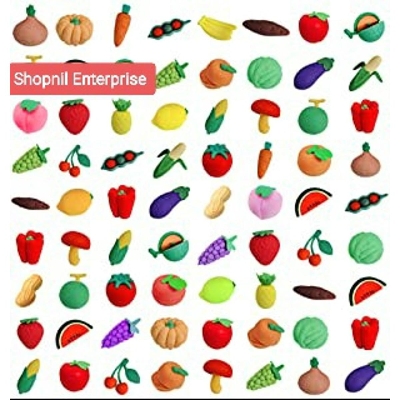 Picture of Vegetables and Fruits Shaped Pencil Erasers or Rubbers (50 Pieces)