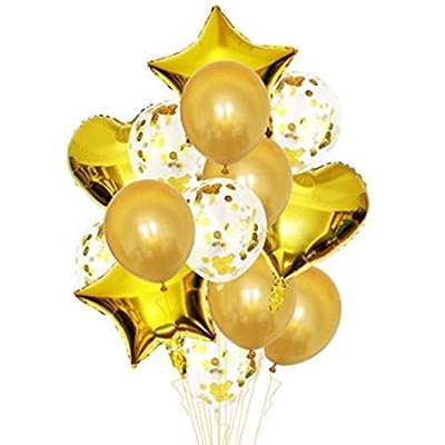 Picture of 14 Pieces Party Balloons Golden Latex Balloons Confetti Balloons and Star Heart Foil Balloons Birthday Party Decoration Kids Baby Shower Wedding