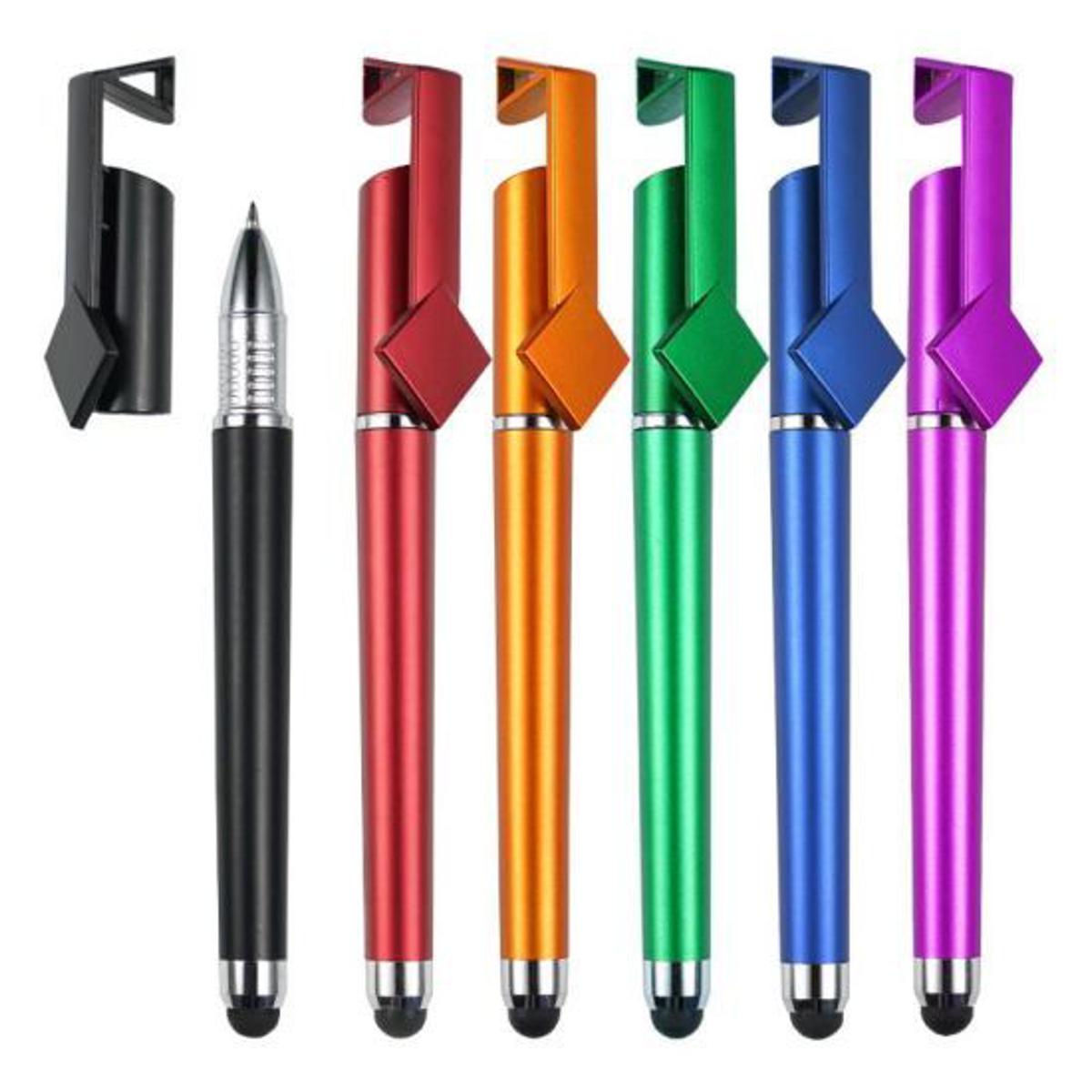 Picture of 6 Pieces of 3 in 1 Universal Capacitive Stylus Writing Pen with Touch screen and mobile stand (Combo- 6 Pieces)
