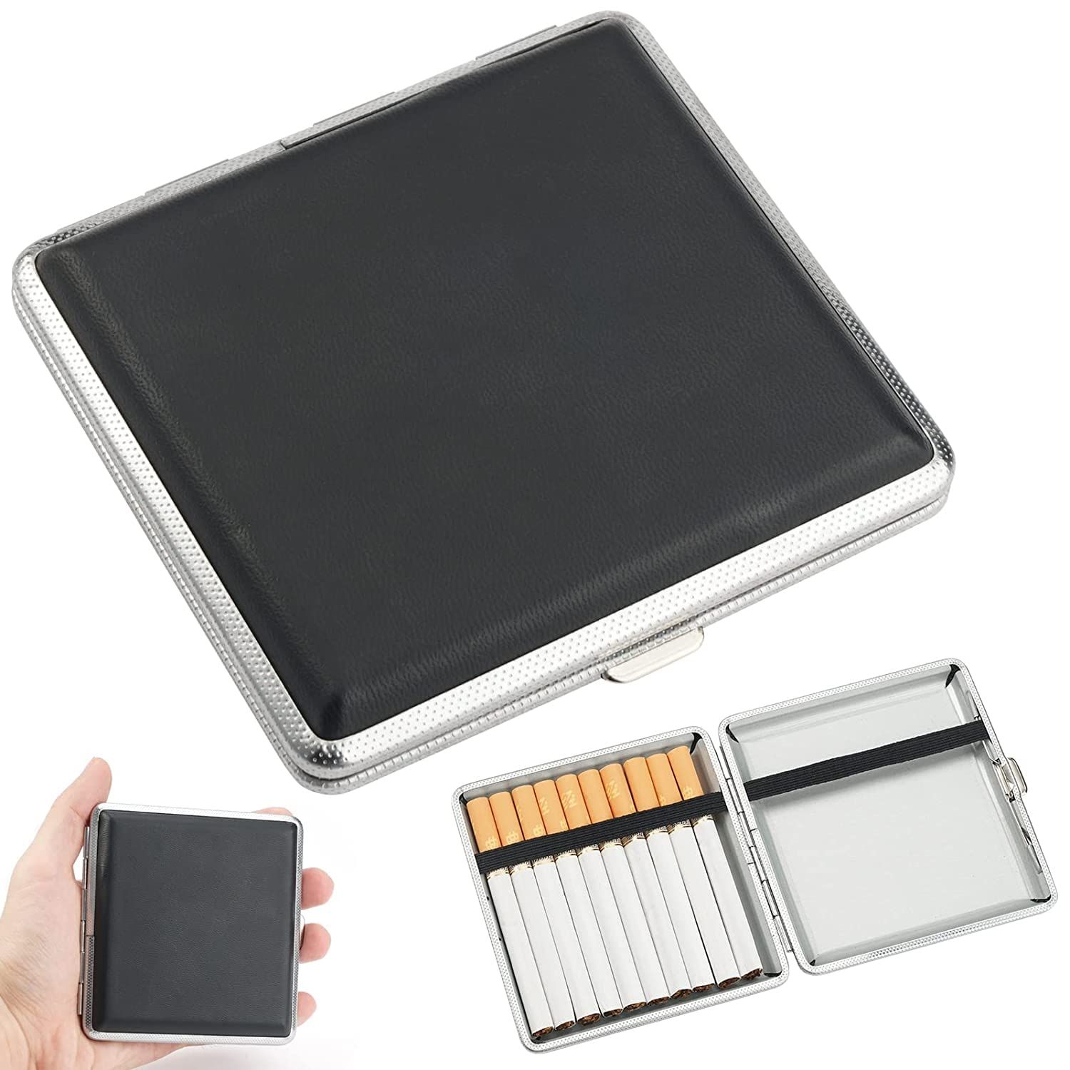 Picture of Black Color Metal cigarette case box holds 10 cigarettes