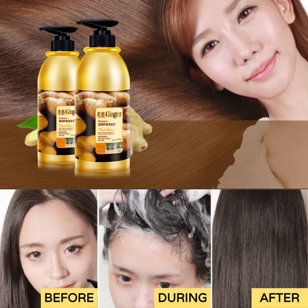 Picture of BIOAQUA Herbal Ginger Hair Shampoo - 400ml No Silicone Oil Anti Dandruff Anti-Itching Cleansing Oil Control Hair Scalp Treatment Shampoo for men and women