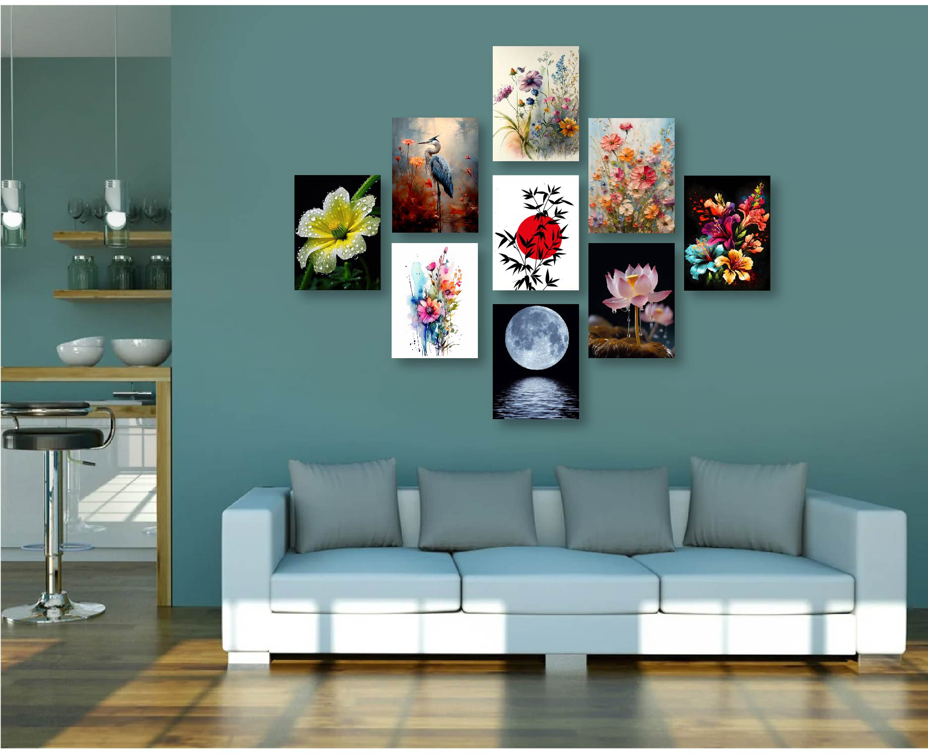 Picture of 9Pcs/Set Flower Home Canvas Wall Painting Picture Living Room or Bedroom