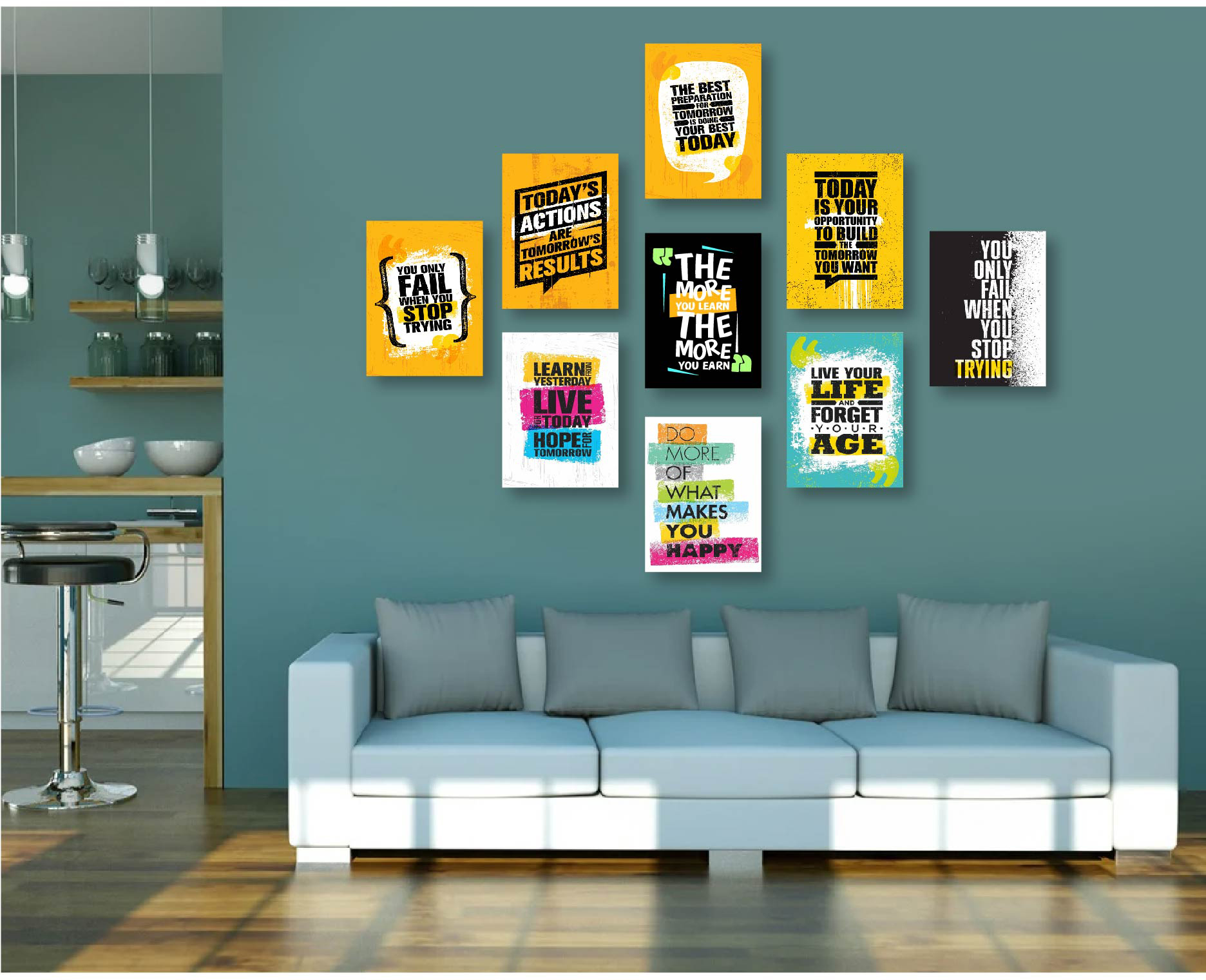 Picture of 9 Pcs Set Motivational Quote Home Canvas Wall Painting Picture Living Room or Bedroom