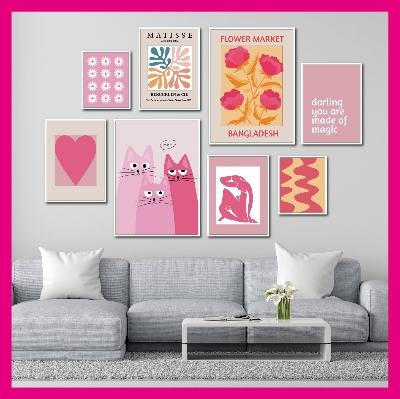 Picture of Matisse Cute cat Poster Cute Bohemian Art Heart Wall Art Flower Market Fashion Gallery Wall Bedroom Decoration Wallboard set for Home Decoration