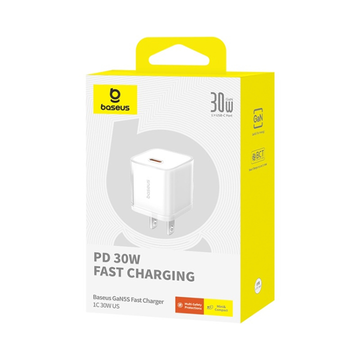 Picture of Baseus OS-GaN5S Gallium Nitride 30W Type-C Fast Charger, US Plug(White)