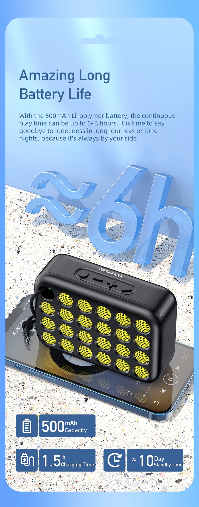 Picture of Awei Y385 Wireless Outdoor Bluetooth Speaker Mini Portable Speaker with USB Hifi Music Sound box Audio Subwoofer Sport Speakers