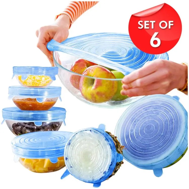 Picture of Silicone Stretch Lids Huggers Covers reusable for food 6-Pack Various Sizes Cover for Bowl