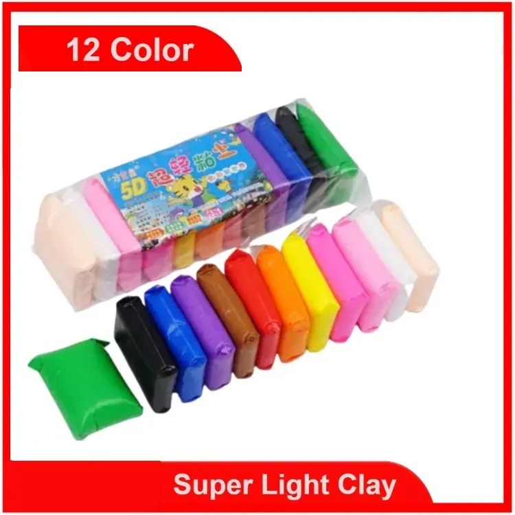 Picture of 12 Colors Soft Super Light Clay Ultra Light Creative Art and Craft Air Dry Super Clay with Craving Molding Tools