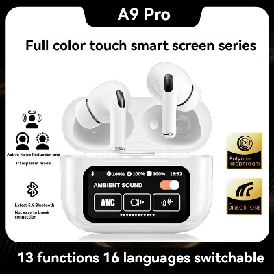 Picture of Airpods A9 Pro Earbuds 2024 TWS In-Ear Earbuds ANC/ENC Wireless Earphones LED Touch Screen Noise Cancelling LED Alarm Clock