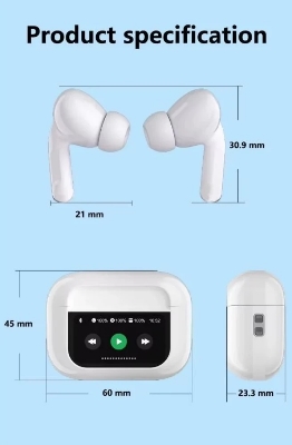 Picture of Airpods A9 Pro Earbuds 2024 TWS In-Ear Earbuds ANC/ENC Wireless Earphones LED Touch Screen Noise Cancelling LED Alarm Clock