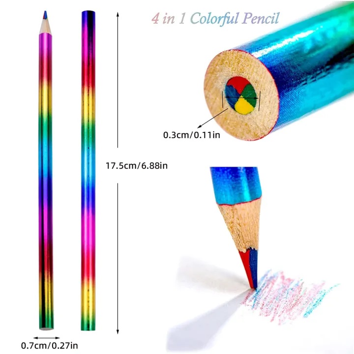 Picture of 10 Pcs Rainbow Colored Pencils, 4 Color in 1 Pencil .Suitable for Schools, Students, Sketching, Doodling, Coloring, Painting.