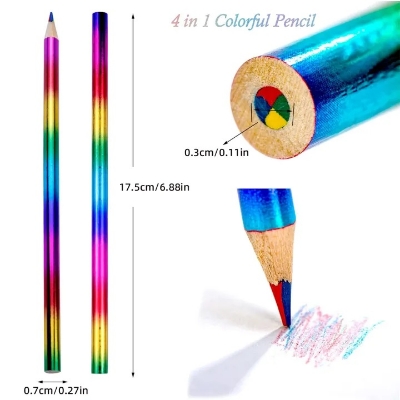 Picture of 10 Pcs Rainbow Colored Pencils, 4 Color in 1 Pencil .Suitable for Schools, Students, Sketching, Doodling, Coloring, Painting.