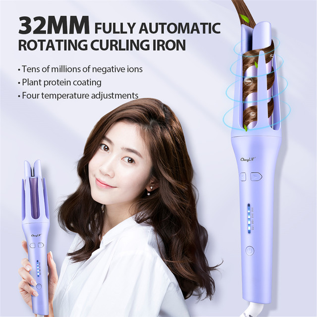 Picture of Anti-tangle Hair Curler 32mm Ceramic Hair Curling Iron with Adjustable Temperatures Anti-scald Wavy Curly Hair Roller Stick for Women uk Plug Automatic Hair Curling Iron