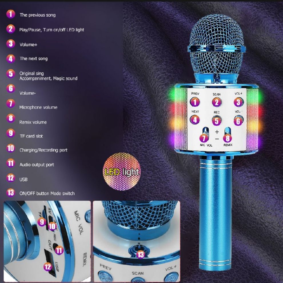 Picture of Conventional 6-10h)3 in1 Karaoke Wireless bluetooth Microphone Handheld Stereo Mic KTV speaker USB Charging