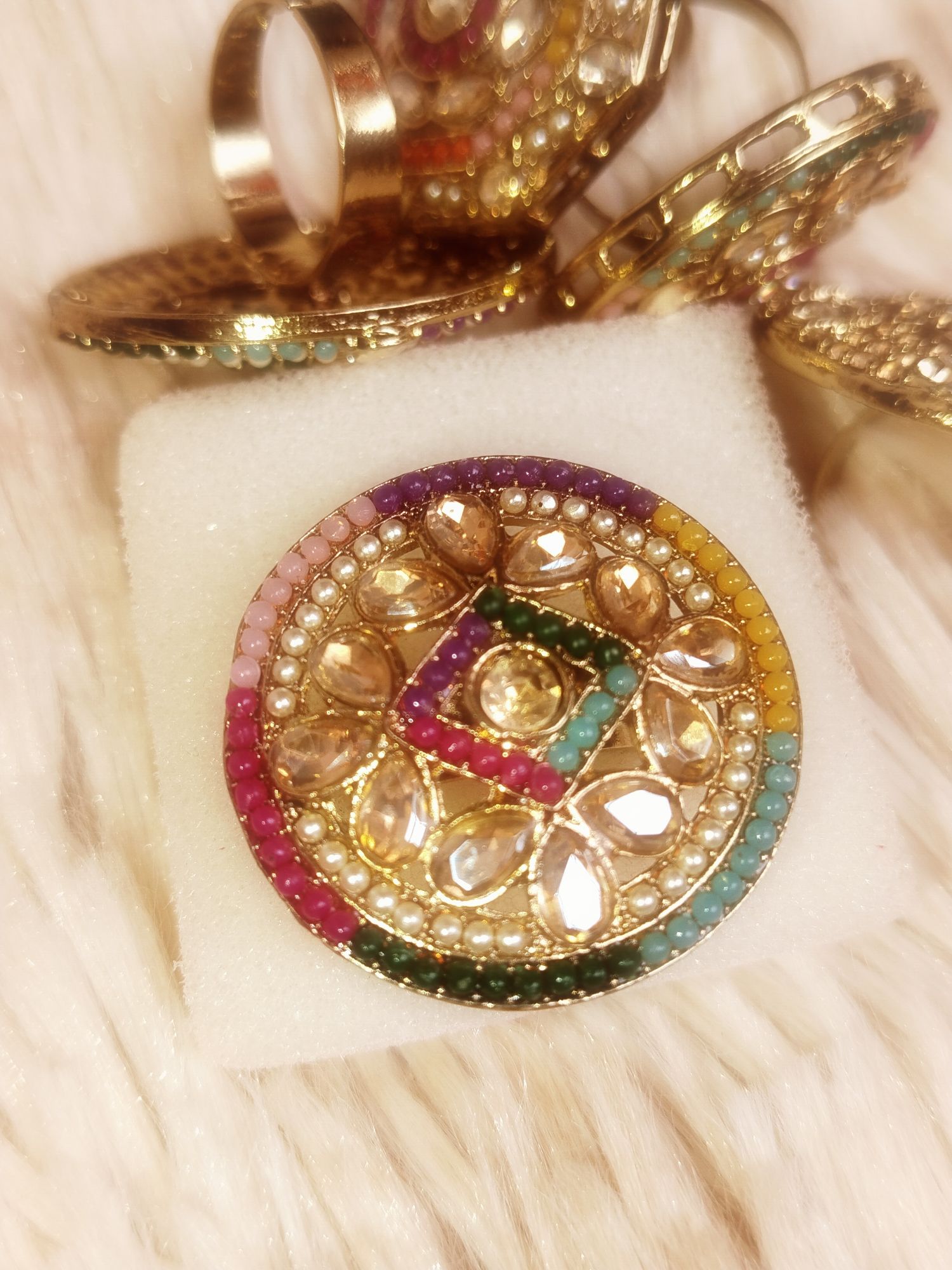 Picture of Indian Gold Plated Pearl Ston Finger Ring  MULTICOLOR For Women - Ring For Girls