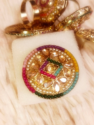 Picture of Indian Gold Plated Pearl Ston Finger Ring  MULTICOLOR For Women - Ring For Girls