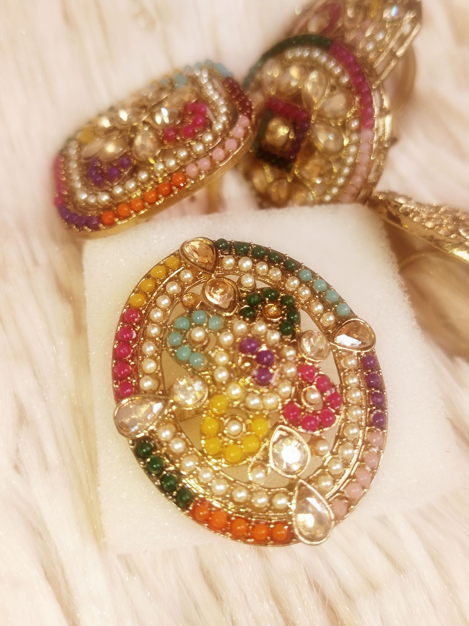 Picture of Indian Gold Plated Pearl Ston Finger Ring  MULTICOLOR For Women - Ring For Girls