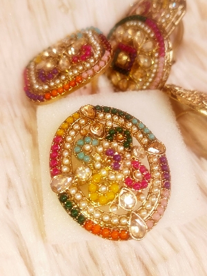 Picture of Indian Gold Plated Pearl Ston Finger Ring  MULTICOLOR For Women - Ring For Girls