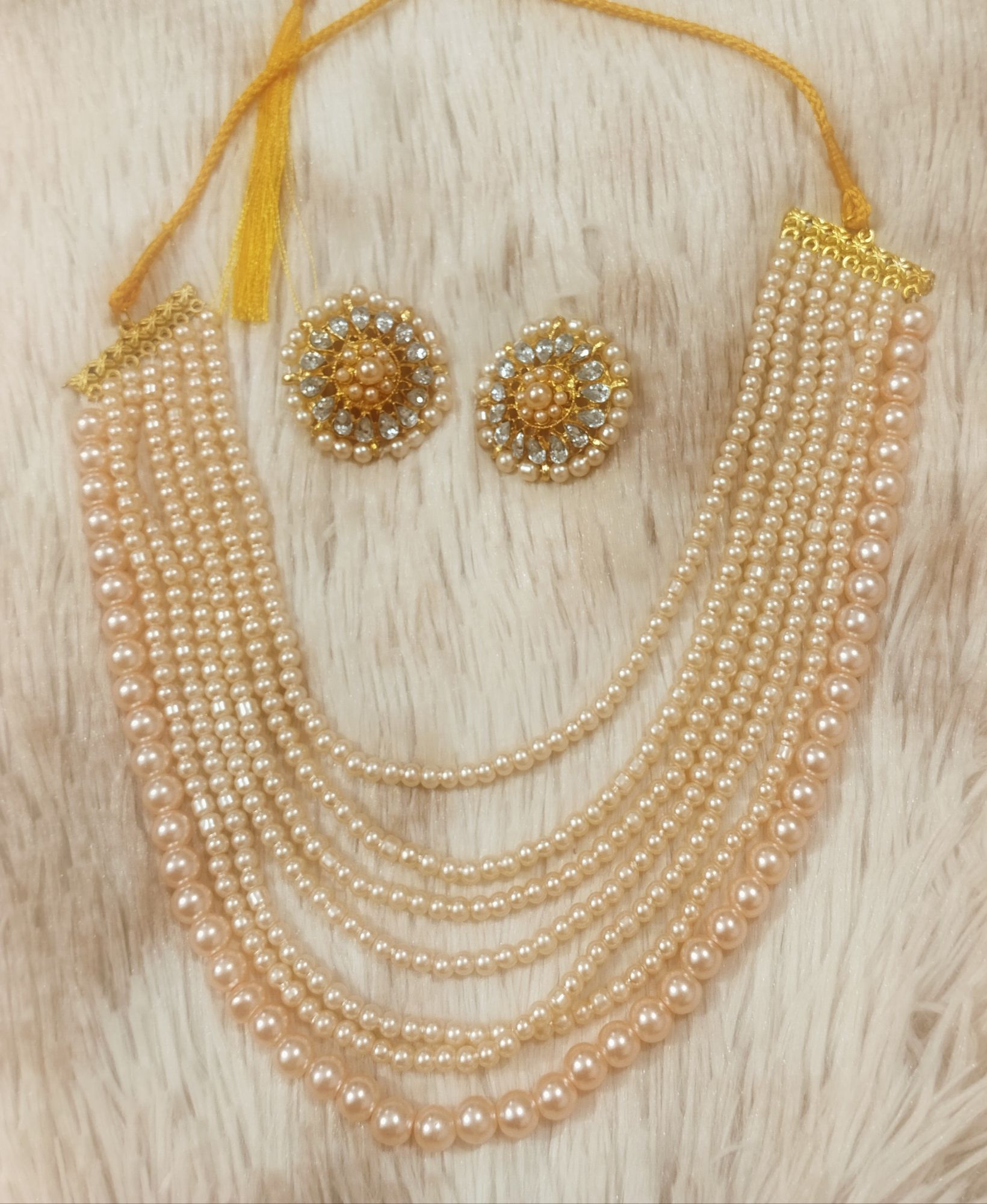 Picture of Pearl Necklace Set for woman. Real pearl jewellery for stylish womanfolks. beautiful statement jewellery . Occasional wearing jewellery.