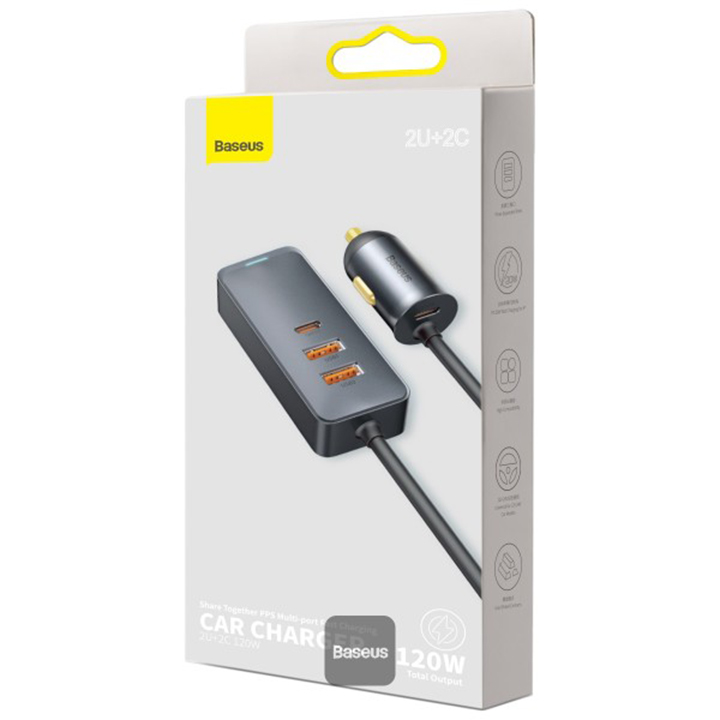 Picture of Baseus Share Together car charger 2x USB / 2x USB Type C 120W PPS Quick Charge Power Delivery-gray