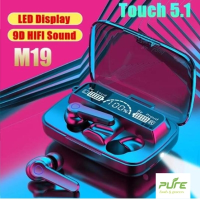 Picture of M19 Earbuds TWS Earphone Intelligente Touch Control Wireless Bluetooth 5.1 Headphones Waterproof LED Display With Microphone - Black
