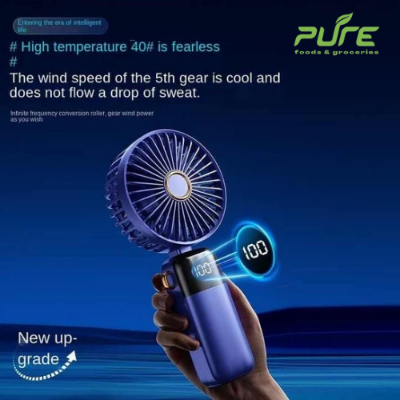 Picture of 4000mAh Handheld Mini Fan Foldable Portable Neck Hanging Fans 5 Speed USB Rechargeable Fan with Phone Stand and Display