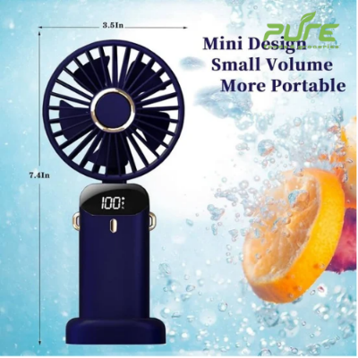 Picture of 4000mAh Handheld Mini Fan Foldable Portable Neck Hanging Fans 5 Speed USB Rechargeable Fan with Phone Stand and Display