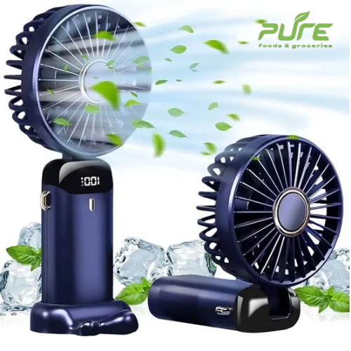 Picture of 4000mAh Handheld Mini Fan Foldable Portable Neck Hanging Fans 5 Speed USB Rechargeable Fan with Phone Stand and Display