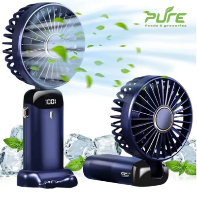 Picture of 4000mAh Handheld Mini Fan Foldable Portable Neck Hanging Fans 5 Speed USB Rechargeable Fan with Phone Stand and Display