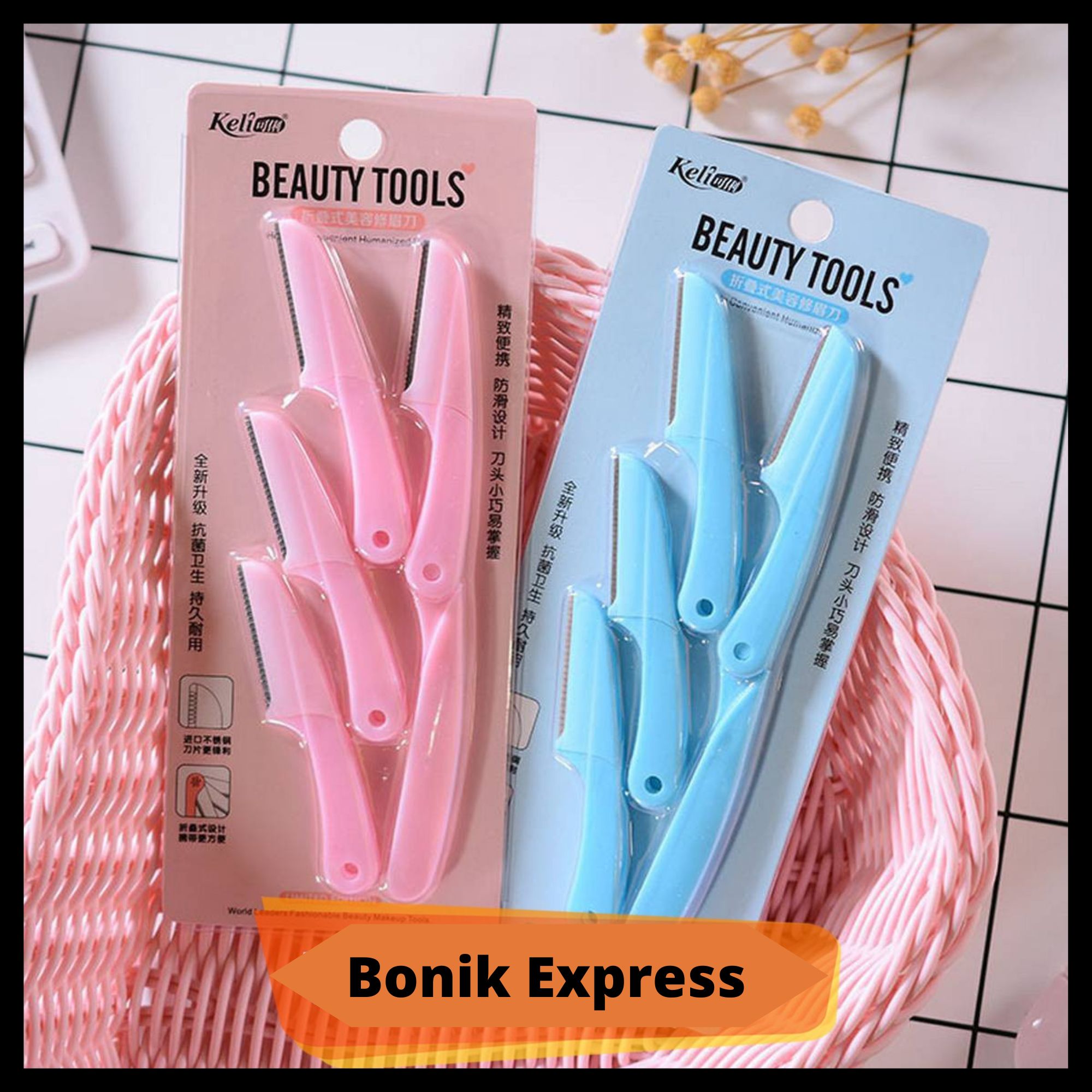 Picture of keli 4pcs Foldable Eyebrow Facial Hair Removal, Shaper, and Trimmer in New Design (Blue & Pink) - Facial Razor.
