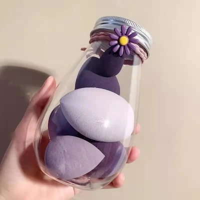 Picture of 6 piece Beauty Blender Makeup Puff Set With Cute bottle - Makeup Sponge Puff set - Purple Color Set