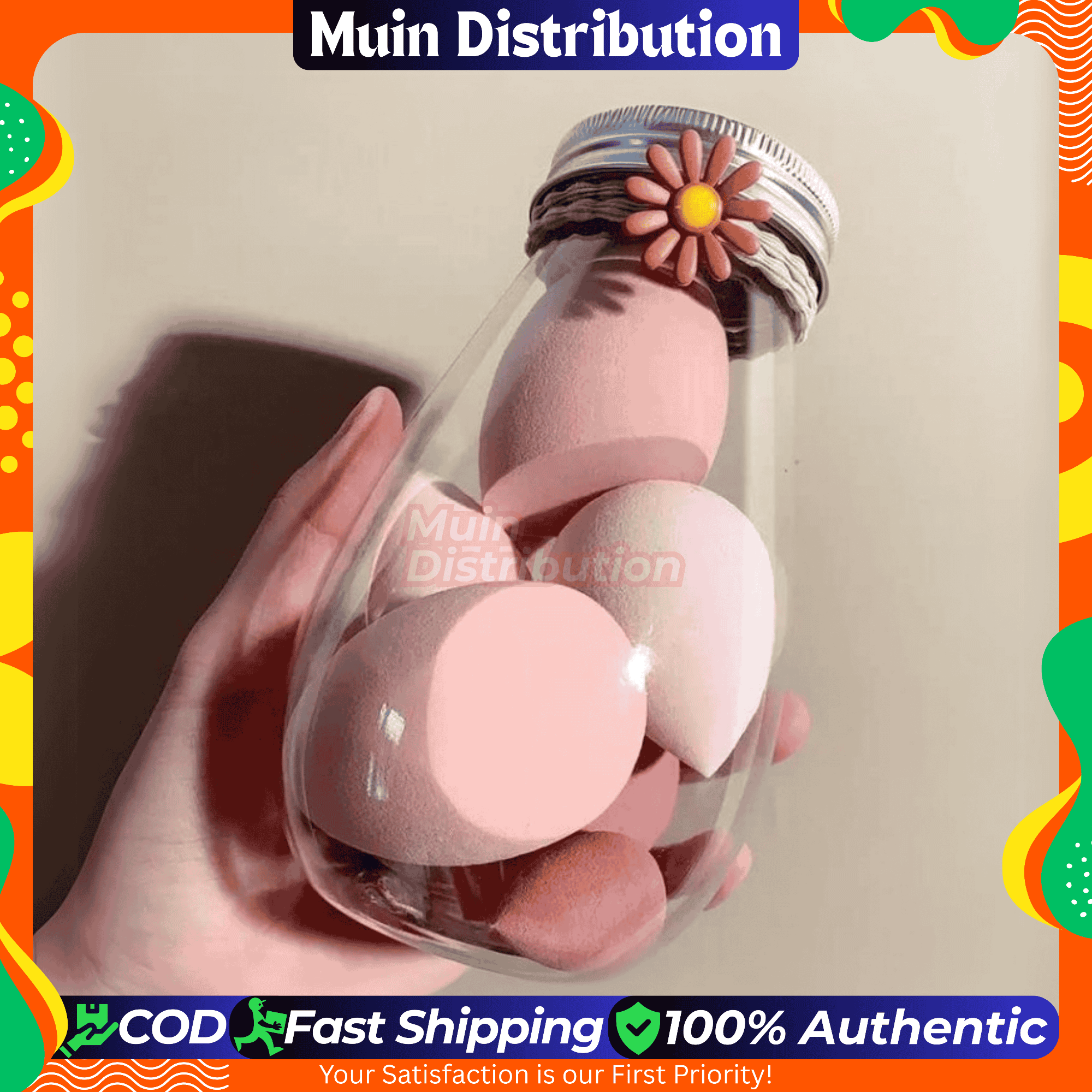 Picture of 6 piece Beauty Blender Makeup Puff Set With Cute bottle - Makeup Sponge Puff set - Pink Color set