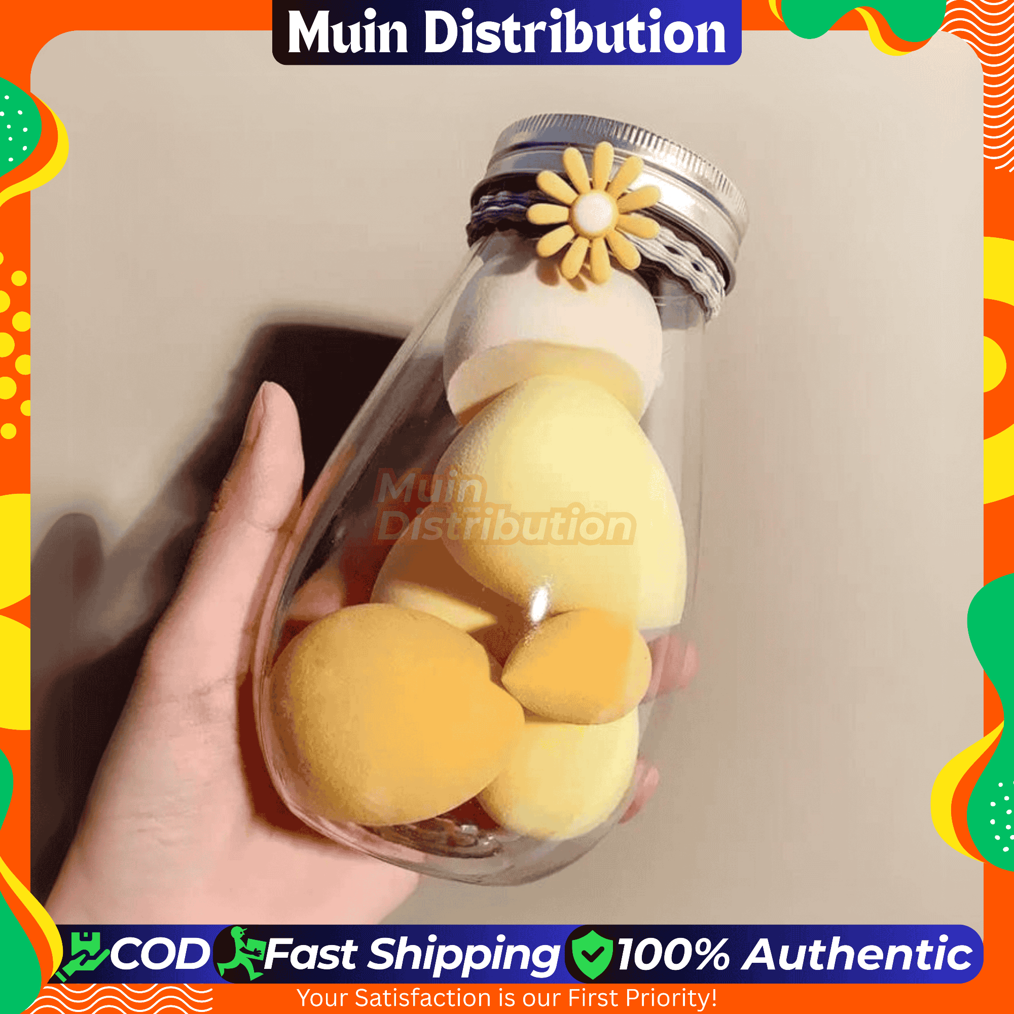 Picture of 6 piece Beauty Blender Makeup Puff Set With Cute bottle - Makeup Sponge Puff set - Yellow Color Set