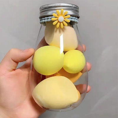 Picture of 6 piece Beauty Blender Makeup Puff Set With Cute bottle - Makeup Sponge Puff set - Yellow Color Set