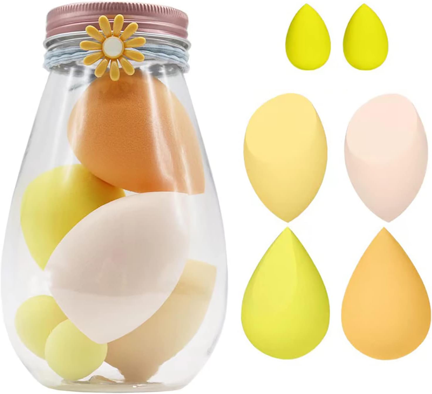 Picture of 6 piece Beauty Blender Makeup Puff Set With Cute bottle - Makeup Sponge Puff set - Yellow Color Set