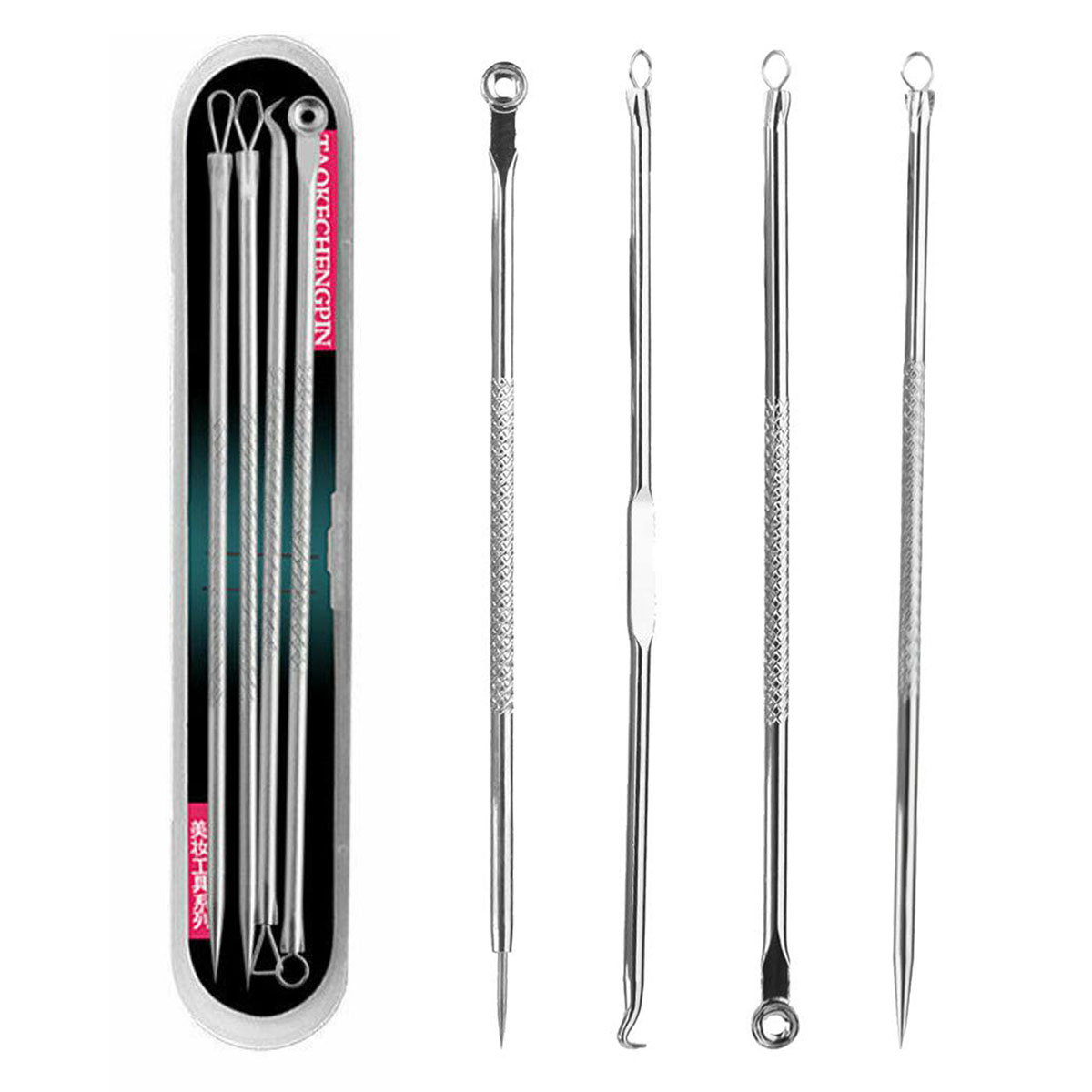 Picture of 4pcs/set Blackhead Comedone Acne Pimple Blackhead Remover Tool Spoon for Face Skin Care Tool Needles Facial Pore Cleaner - skin care tools
