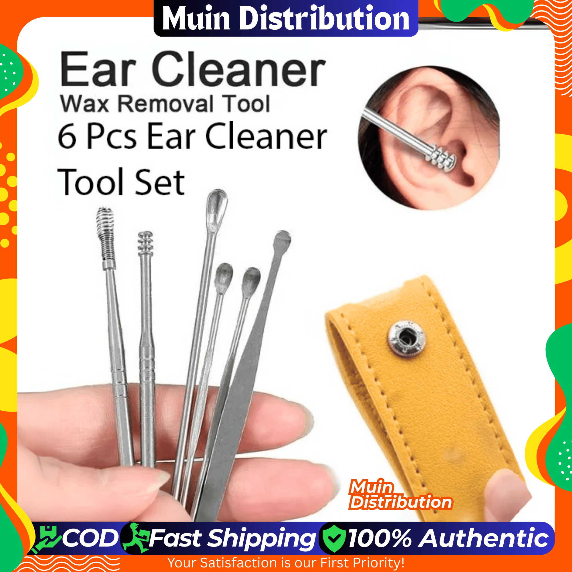 Picture of 6 Pcs Ear Wax Cleaner - Resuable Ear Cleaner Tool Set with Storage Storage Leather Pouch - Ear Wax Remover Tool Kit with Ear Curette Cleaner