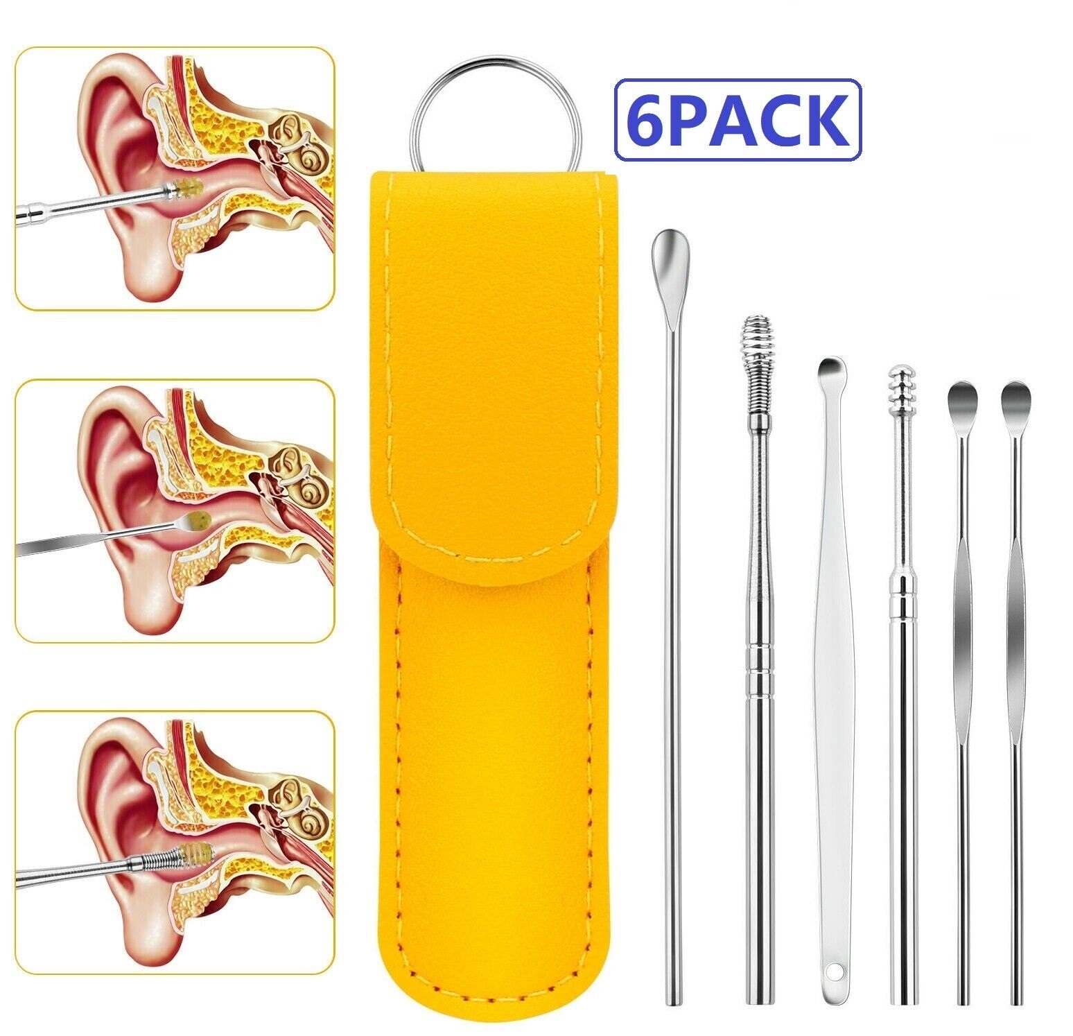 Picture of 6 Pcs Ear Wax Cleaner - Resuable Ear Cleaner Tool Set with Storage Storage Leather Pouch - Ear Wax Remover Tool Kit with Ear Curette Cleaner