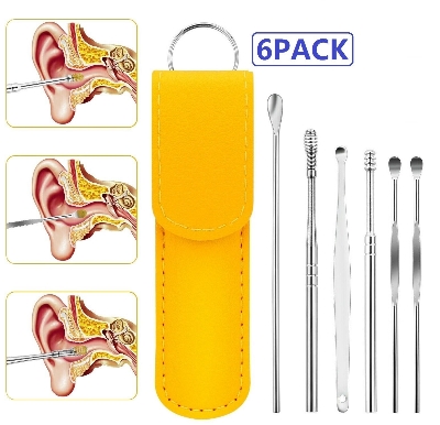 Picture of 6 Pcs Ear Wax Cleaner - Resuable Ear Cleaner Tool Set with Storage Storage Leather Pouch - Ear Wax Remover Tool Kit with Ear Curette Cleaner