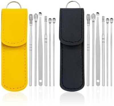 Picture of 6pcs/1set Stainless Steel Ear Wax Cleaner Set With Leather Case - Ear Pick