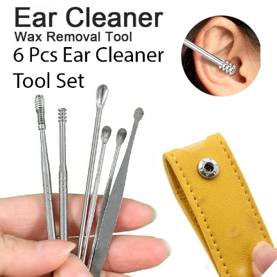 Picture of 6pcs/1set Stainless Steel Ear Wax Cleaner Set With Leather Case - Ear Pick